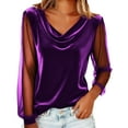 thumbnail image 2 of Qulqfy Womens Cowl Neck Tops Trendy Purple Long Sleeve Velvet Mesh Shirts Tunic Elegant Blouses Spring Tops for Women S, 2 of 8