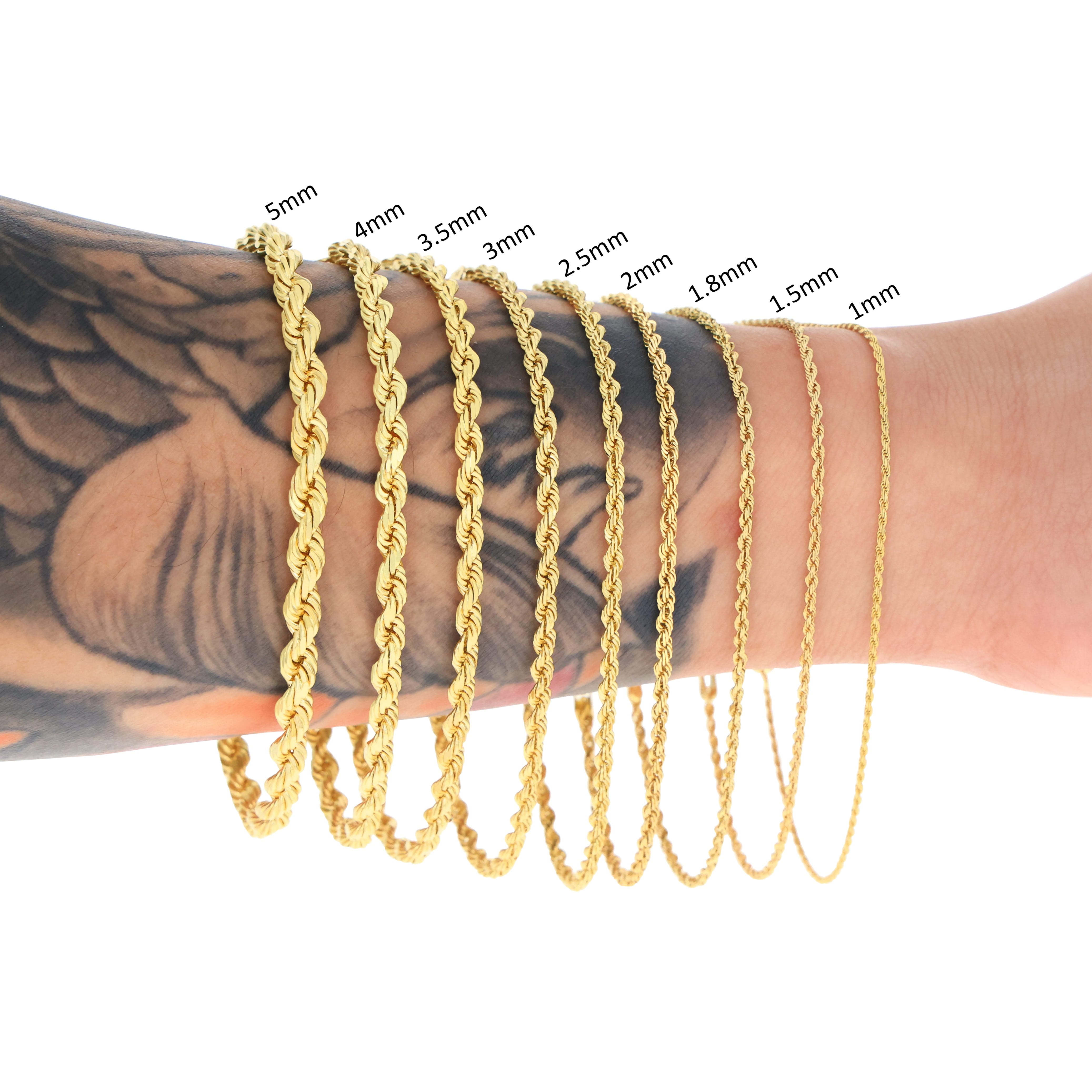 Nuragold 14K Real Yellow Gold Solid Rope Diamond Cut Chain Bracelet 7"-9" (1.5mm-10mm) Italian Jewelry for Men & Women