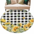 thumbnail image 2 of Summer Floral Round Living Room Rugs 7 ft, Watercolor Sunflower Eucalyptus Leaves Black Plaid Washable Area Rug with Non-Slip Sturdy Edge Binding Round Carpet for Kitchen Office Bedroom, 2 of 9