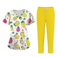 thumbnail image 3 of Minjewel Women's Plus Size Printed V-Neck Scrubs for Women Set with Pockets, Cheerful Animal & Floral Design Scrub Set for Medical Staff,Khaki M, 3 of 5