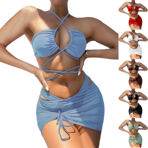 JoveMarine Women's Sexy Tie-Front Bikini Set Hollow Open Back Two-Piece Swimsuit with Side Ties for Summer Vacation and Beach Pool Party Black L