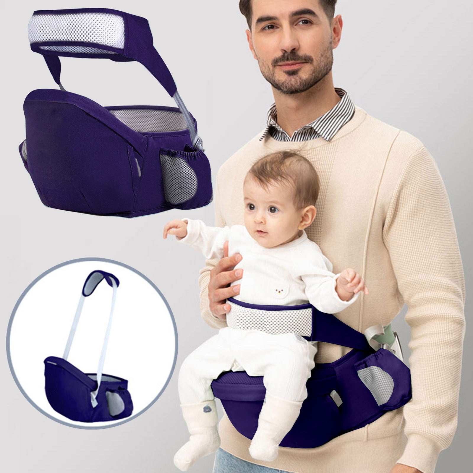 LHWEN Baby Hip Seat Waist Support Sling for Infants Adjustable Padded Belt Non-Slip Cotton Fabric Ergonomic Design Multiple Carry Positions Storage Pockets Comfortable Outdoor Trips Back Shoulder
