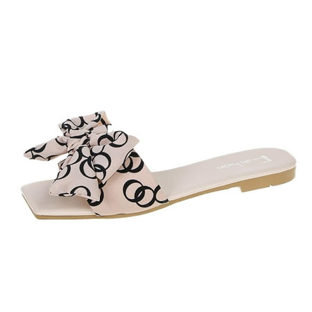

Spring And Summer New Bow Square Flat Bottom Women s Slippers