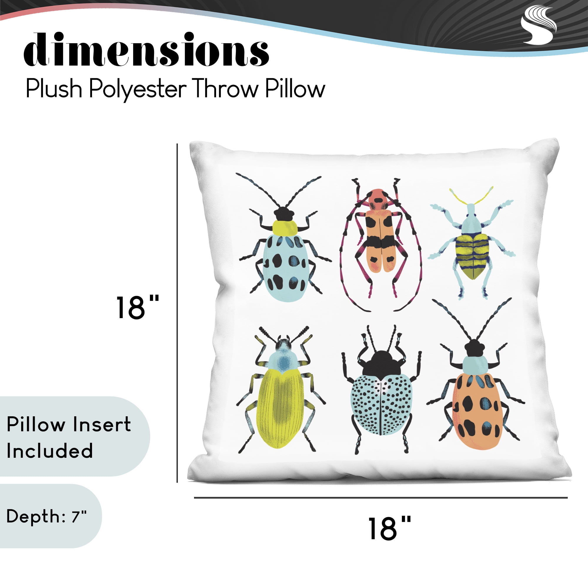Stupell Industries Beetles & Bugs Collection Decorative Printed Throw Pillow, design by Metka Hiti, 18 x 7 x 18