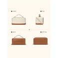 thumbnail image 4 of Telena Bolsa de maquillaje de piel de gran capacidad bolsa de maquillaje de viaje bolsa de cosm&eacute;ticos con asa y divisor abierto plano, 0-Beige con caf&eacute;, Elegante, 4 of 9