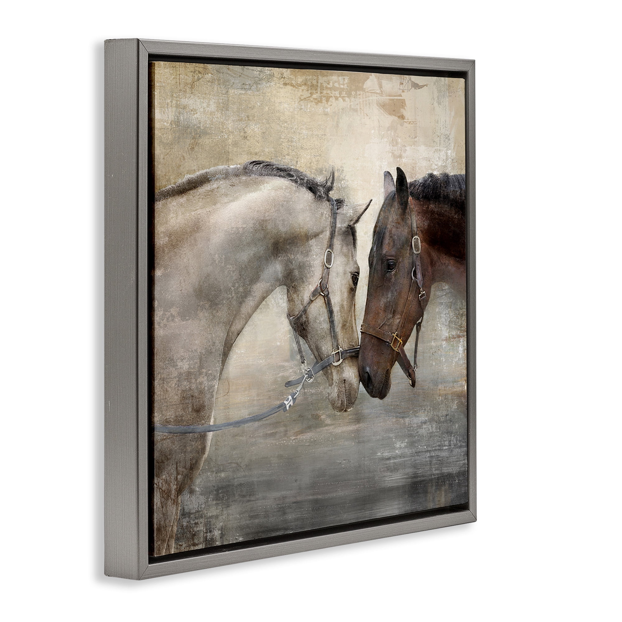 Stupell Industries Loving Horse Couple Animals & Insects Painting Gray Floater Framed Canvas Art Print Wall Art, 18 x 18