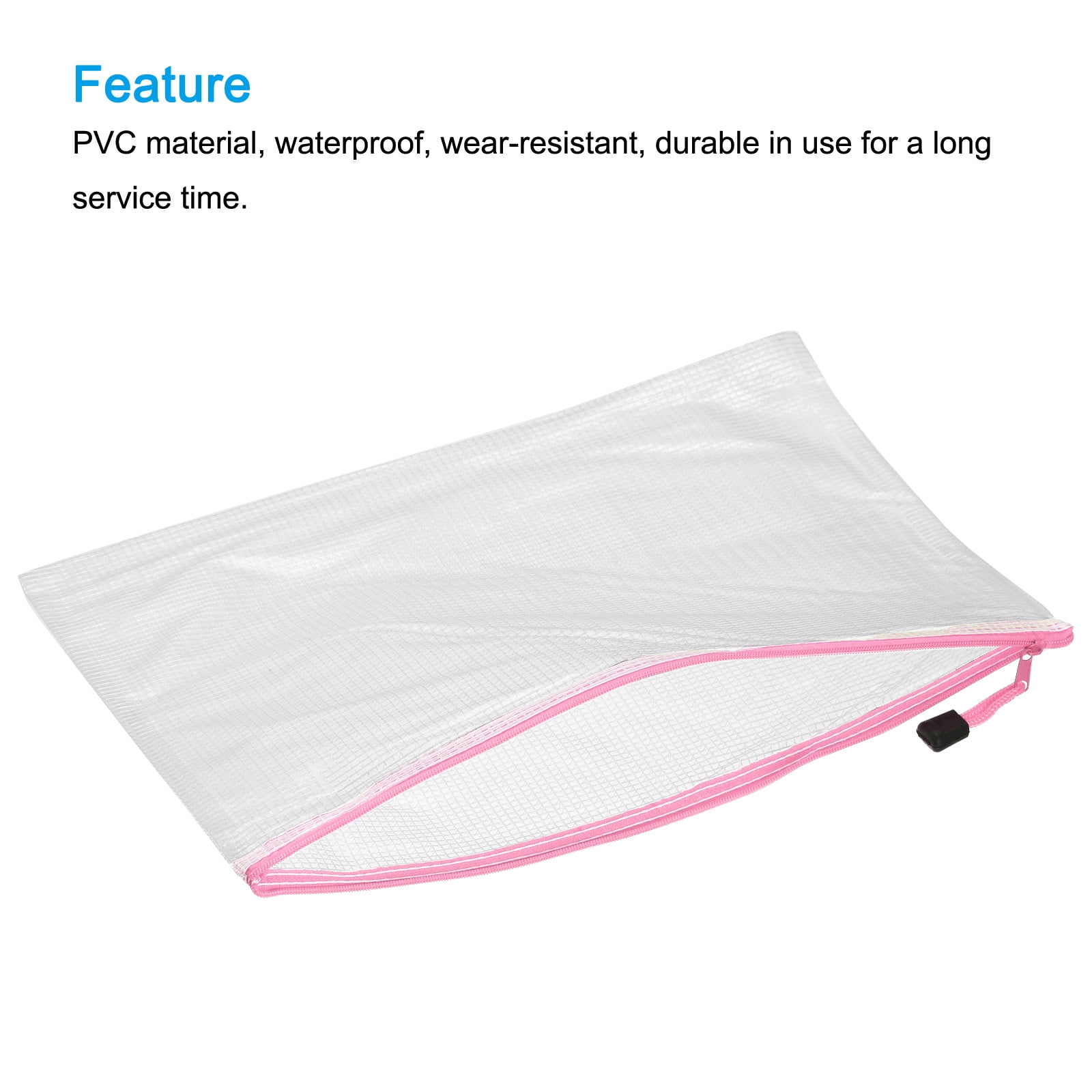 Unique Bargains Mesh Zipper Bag Plastic Zip File Pouch Document Folders Home Office Travel Pink