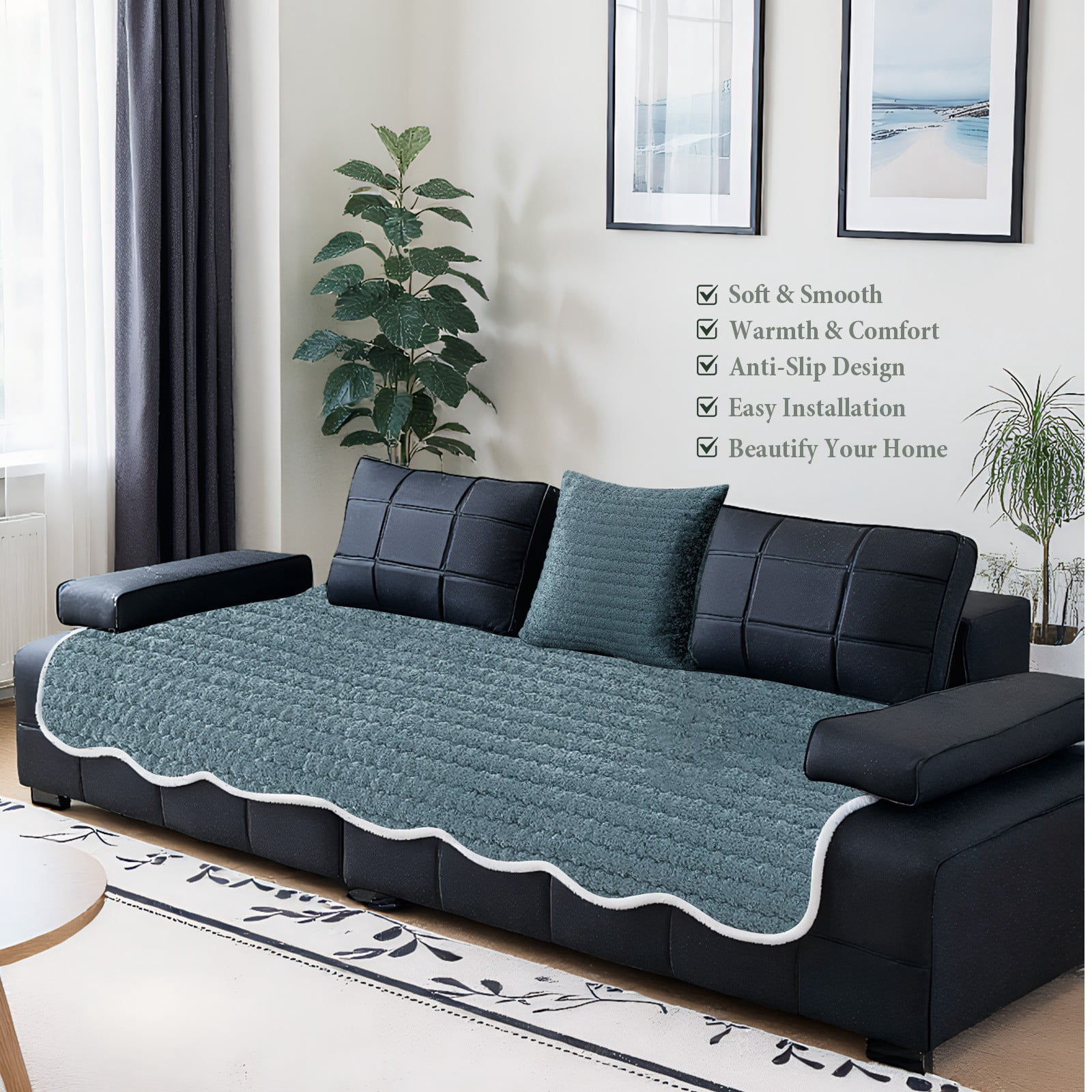 TOPCHANCES Soft Velvet Couch Covers, Fluffy Couch Slipcover for Dogs Cats, Non-Slip Sofa Protective Cover, Cozy Pets Bed Mat Furniture Protector (Dark Blue, 35.4x63 in)