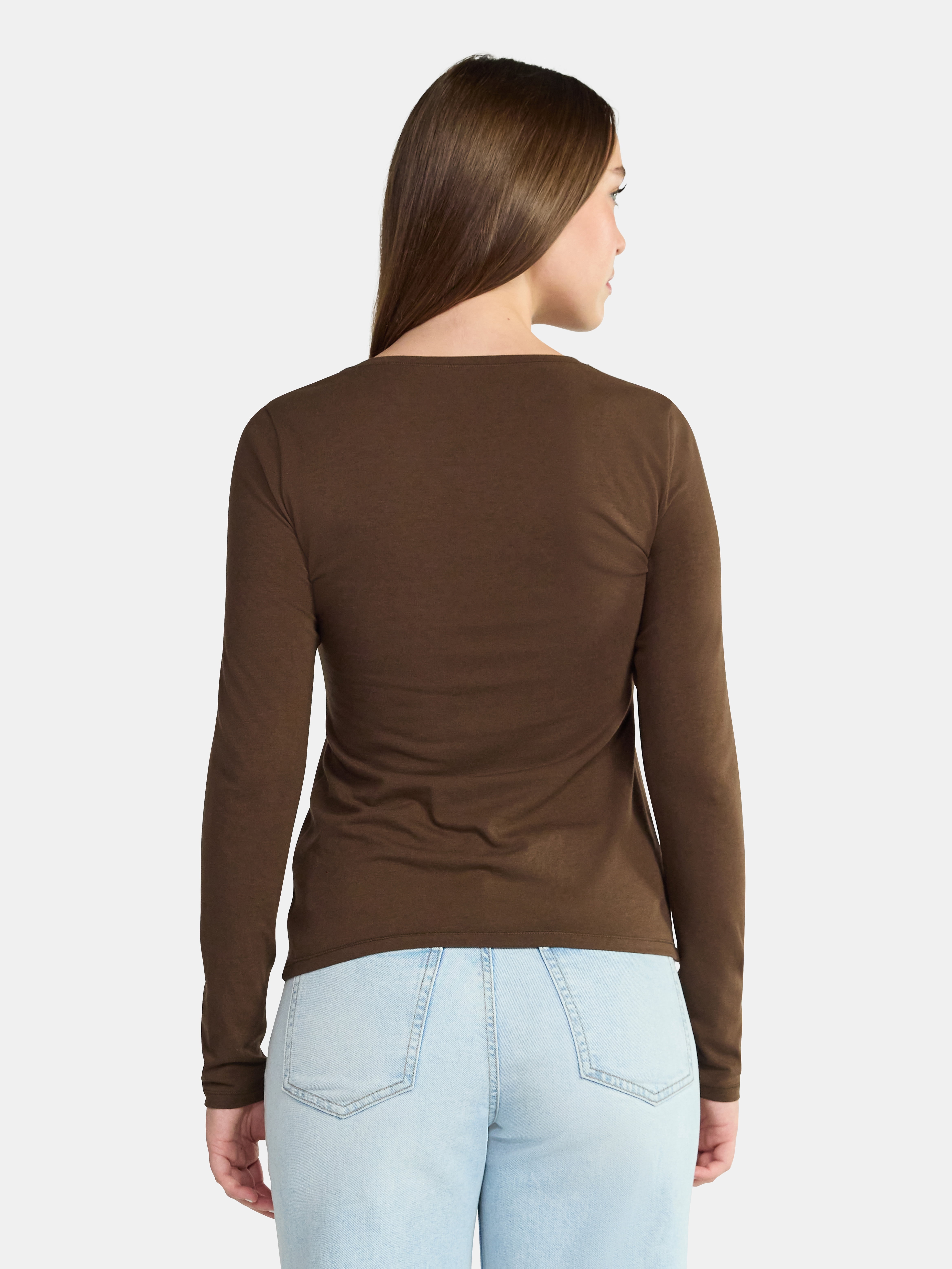 No Boundaries Crewneck Tee with Long Sleeves, Women's & Women's XXS-4X