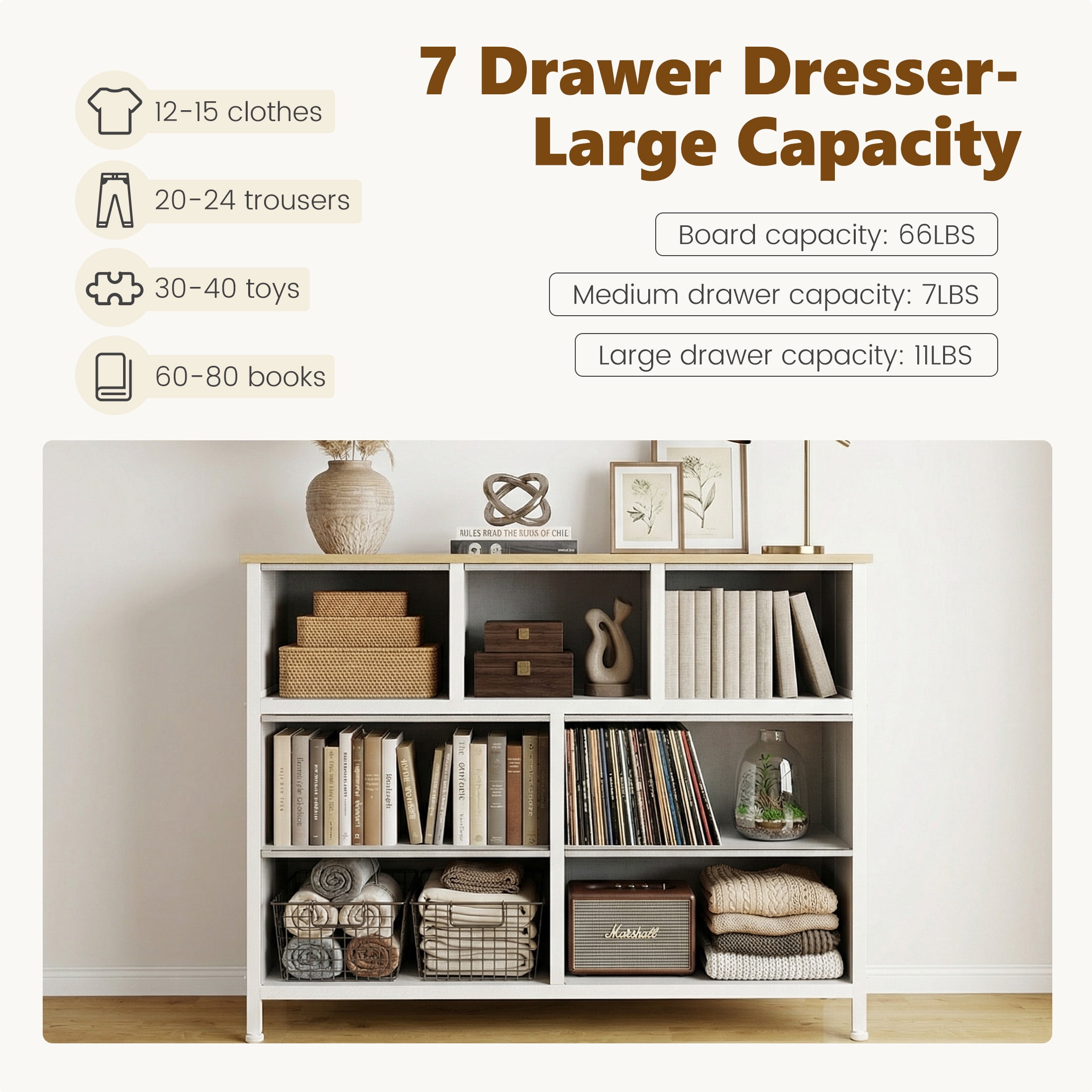CONCETTA 7-Drawer Fabric Dresser Storage Chest for Bedroom, Closet, Storage Furniture for Adults, Light Gray