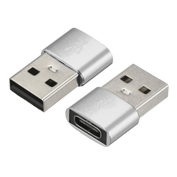 USB C Hembra a USB Macho Adaptador, Tipo C a USB Convertidor Adaptador Plata para Teléfono, Tableta, Computadora, Paquete de 2