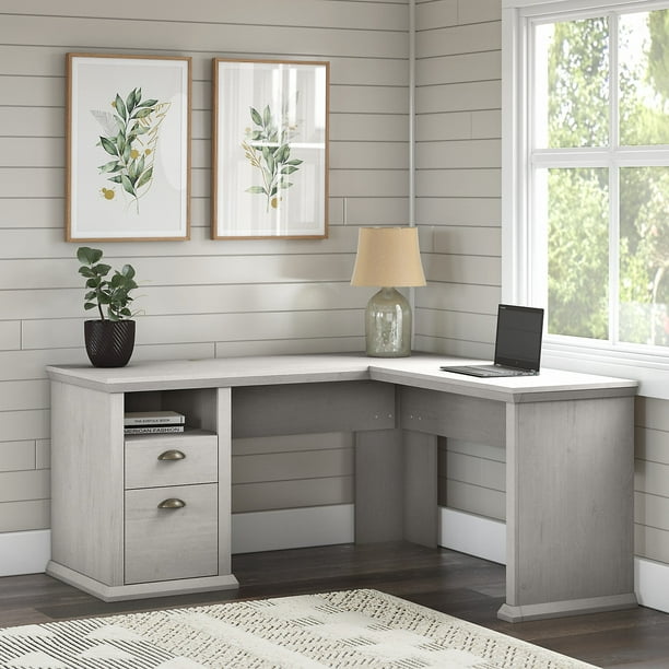 Bush Furniture Yorktown 60W L Shaped Desk with Storage, Off-White ...