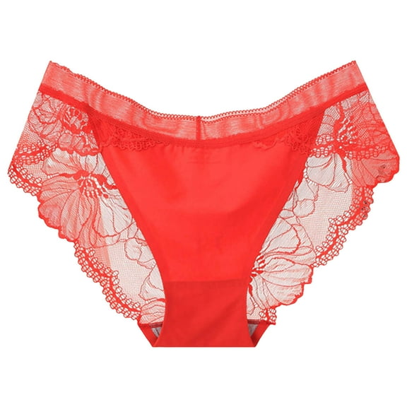 Panties for Women,Mid Waist Lace Underwear Breathable Stretchy Soft Briefs Comfortable Ladies Panties,Womens Underwear,Red,One Size