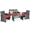thumbnail image 4 of Costway 4PCS Patio Rattan Conversation Glass Table Top Cushioned Sofa Red, 4 of 12