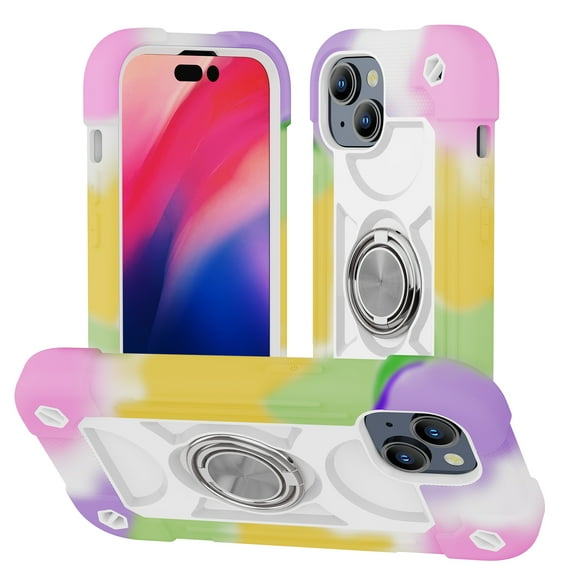 ELEHOLD Rugged Case for iPhone 15 Plus 6.7 Inch Case, with 360° Rotation Ring Stand, Military Grade Drop Shockproof Protection Full Body Heavy Duty Case for iPhone 15 Plus Cover,Colorful Beige