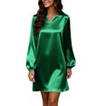 thumbnail image 2 of Lolmot Plus Size Satin A Line Dresses for Women Dressy Casual Long Puff Sleeve V Neck Mini Dress Flowy Fall Wedding Guest Dresses, 2 of 9