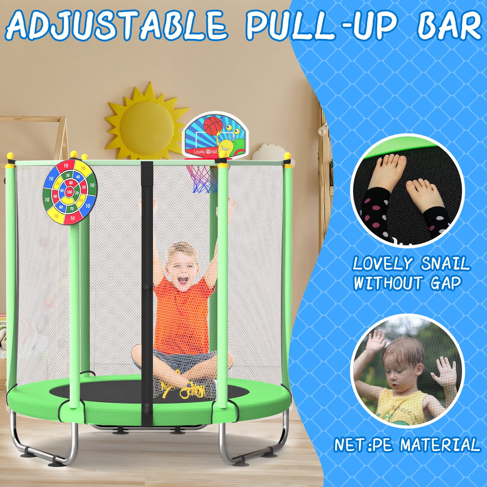 ACWARM HOME 5FT Toddler Trampoline For Kids 60" Mini Size Indoor&Outdoor With Safety Net Gift for Boys & Girls 440Lbs,Green
