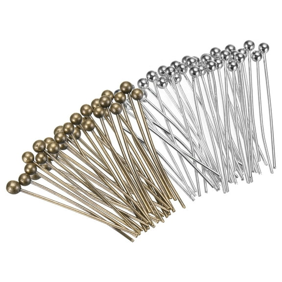 Uxcell 200Pcs Plated Ball Head Pins 24 Gauge 16mm Wire Head Pins Brass Ball Head Pins End Head Pins for Jewelry Making, Bronze and Silver