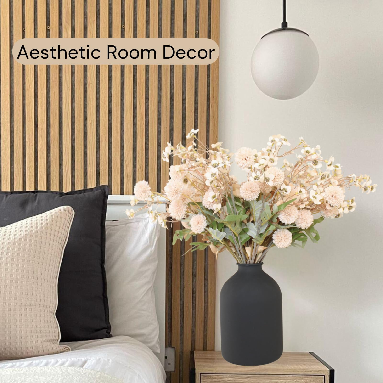 10 Stems Beige Flowers Artificial + Eucalyptus, Fake Mums Long Stem Faux Flowers For Vase, Neutral Floral