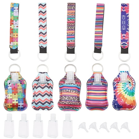 5Pcs Empty Travel Bottle Keychain Holder Set with 30ml Transparent Plastic Squeeze Bottles for Liquid Lotion Toiletry