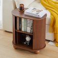 thumbnail image 3 of YOCWO Walnut Storage End Table Set of 2, Living Room Side Tables with Sliding Door, 3 of 6