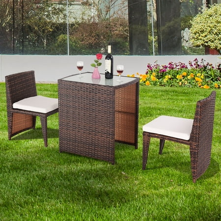 Gymax 3 Pcs Cushioned Wicker Patio Furniture Set Seat Sofa Outdoor Gymax 3 Pcs Cushioned Wicker Patio Furniture Set Seat Sofa Outdoor Garden Lawn Brown