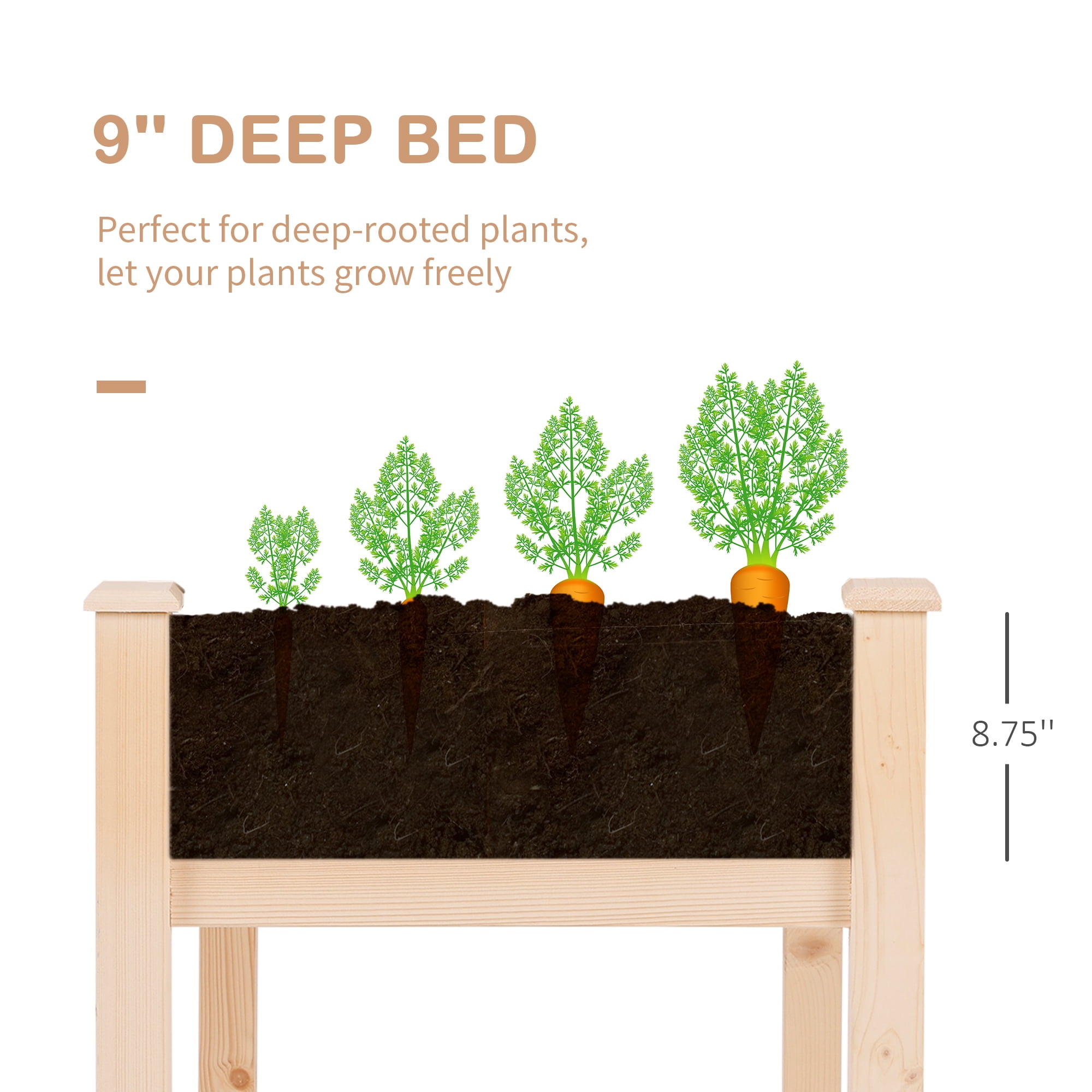Outsunny Raised Garden Bed with Legs, 48" x 22" x 30", Elevated Wooden Planter Box, Self-Draining with Bed Liner for Vegetables, Herbs, and Flowers Backyard, Patio, Balcony Use, Natural