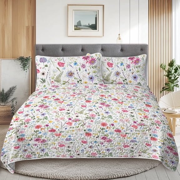 Sleepwish 3 Pieces Quilt Set Queen Size, Colorful Flower Fall Leaves Bedding Set Lightweight Bedspreads Bed Cover