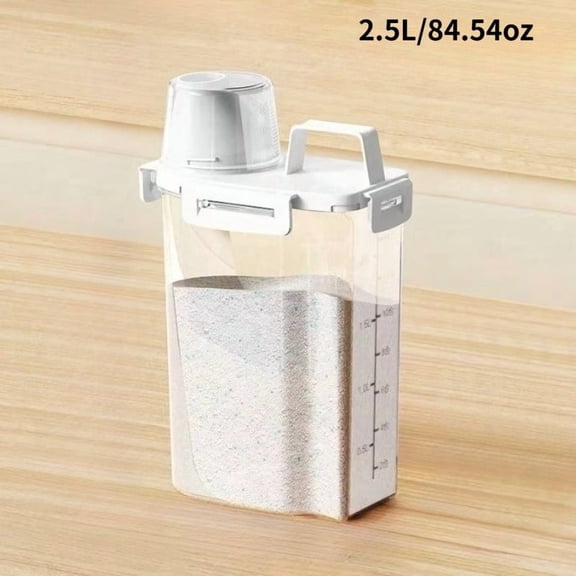 Airtight Food Storage Container with Measuring Cup - Clear Pantry Organizer with Scale for Cereal, Rice, and Grains, Leakproof Kitchen Bin