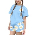 thumbnail image 2 of Fnooota Girls Summer Outfit Sets, Casual Printed Short Sleeve Girls' 2 Piece Sets Kids' Clothing Sets Blue Size 4-5 T, 2 of 5