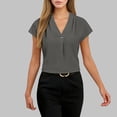 thumbnail image 2 of Htigea Women's Cap Sleeve V Neck Shirts Dressy Work T-Shirt Solid Color Summer Business Office Blouses Gray S, 2 of 5