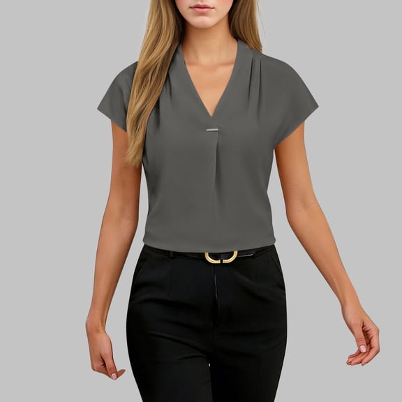 PNTUTB Summer Women's Fashion Solid Color V Neck Button Up Pullover Casual Comfortable Short Sleeve T Shirts