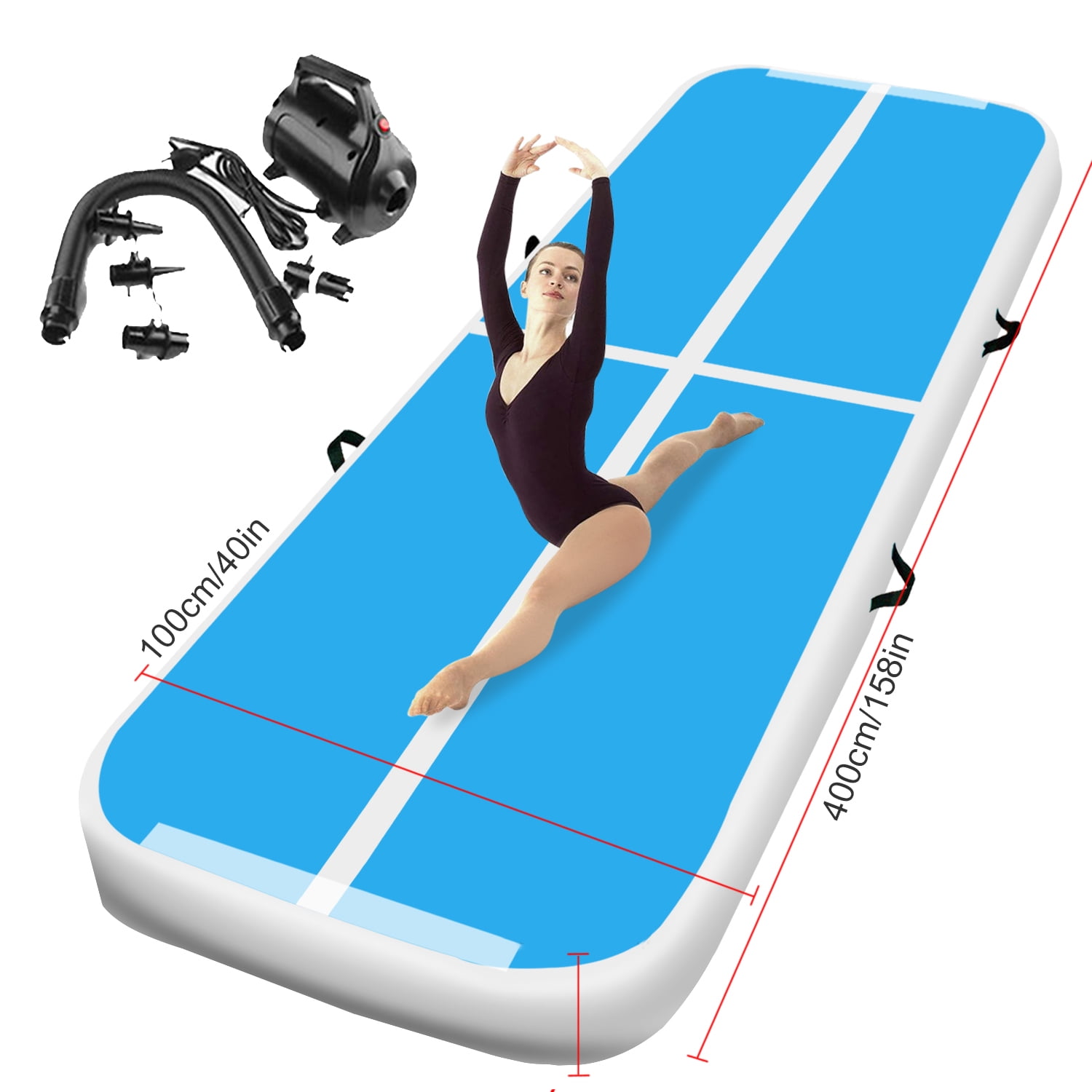 Fbsport White&Blue 13ft/4m*1m*0.1m air Track mat Inflatable Gymnastics