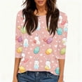 thumbnail image 6 of Easter Eggs Shirts for Womens 3/4 Sleeve Bunny Graphic Print Cute T-Shirts Womens Funny Summer Crew Neck Tees M, 6 of 6