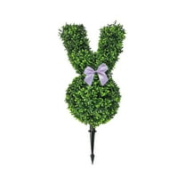 23.6Inch Easter Artificial Bunny Boxwood Topiary - with Purple Bow & Stake Design, Versatile Greenery Rabbit Easter Decor for Garden, Patio & Home Ornaments
