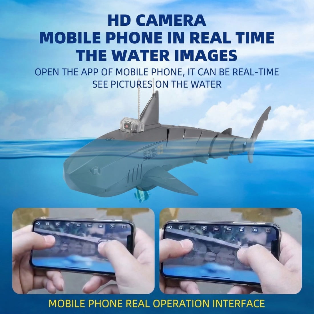 Remote-Controlled Shark with HD Underwater Camera, 2.4G Remote & APP Control Real-Time FPV Video Simulation Shark RC Boat with Dual Propeller System for Pool Lake Outdoor Water Play