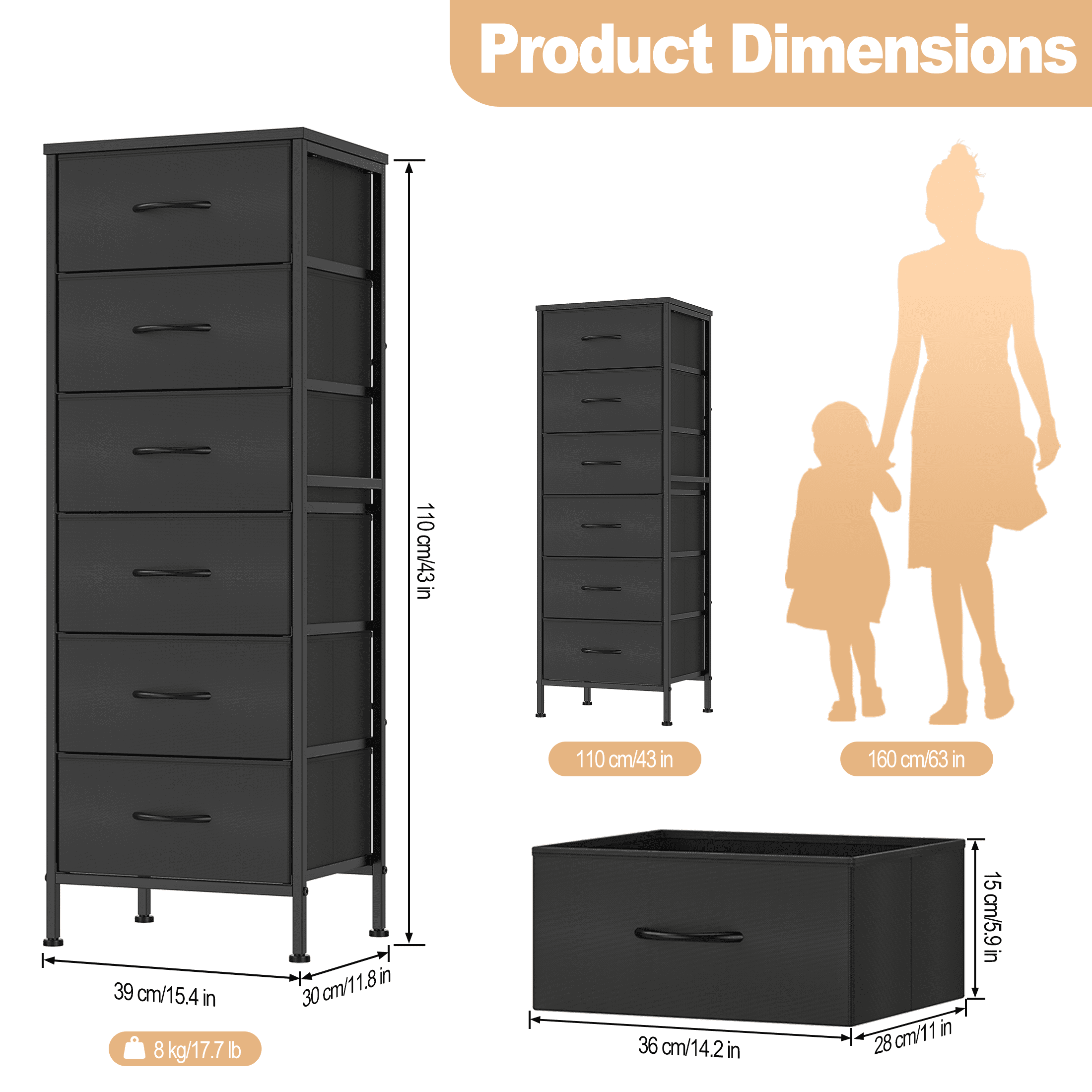 EZKAMFORT Tall  6 Drawer Dresser for Bedroom,  Chest of Drawers, Black Dressers Organizer, Drawers for Clothes