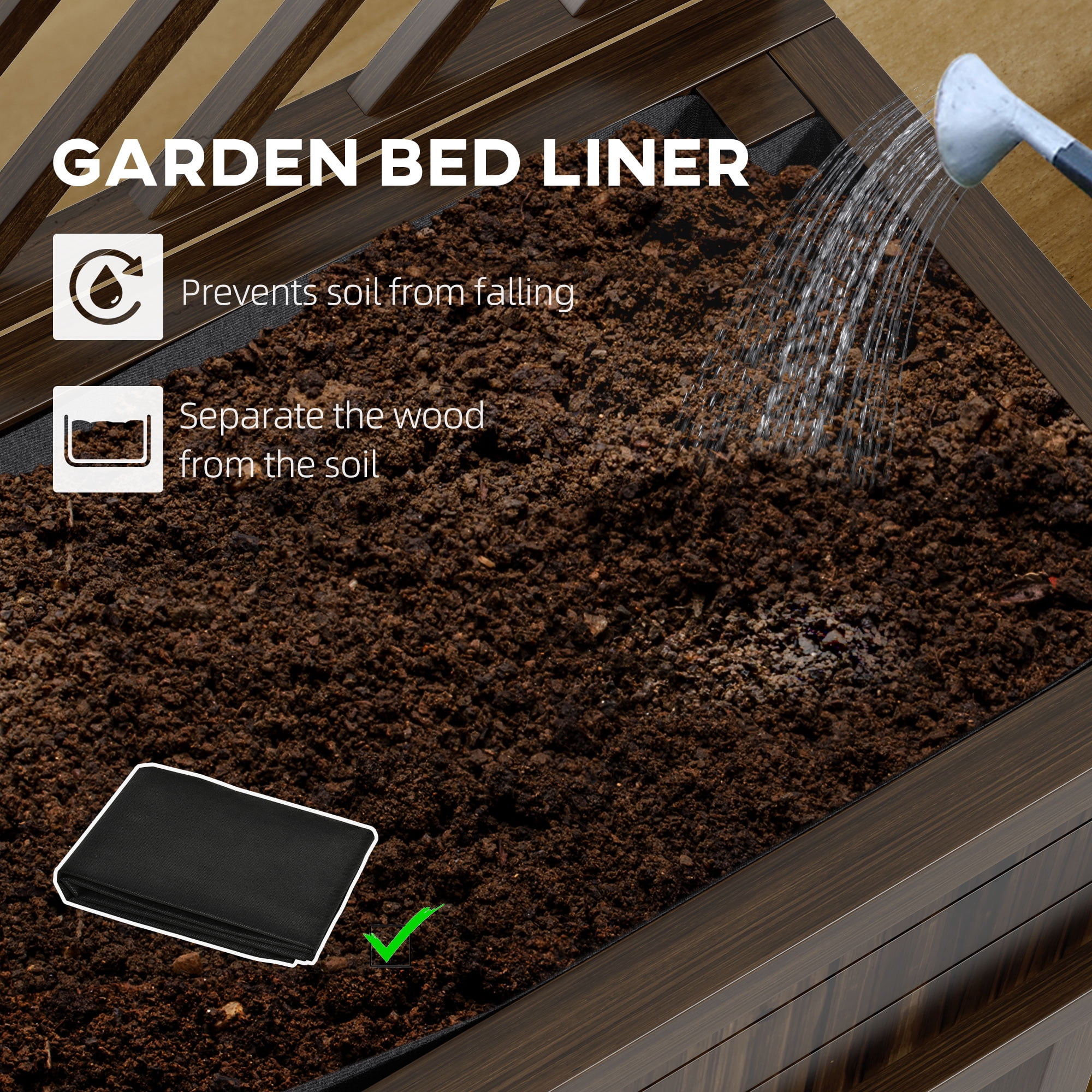 Raised Garden Bed with Trellis for Climbing Plants, Vegetable, Grape Vines, Wood Planter with Legs, Drainage Holes and Filter for Outdoor Garden, Patio, Carbonized