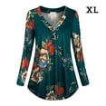 thumbnail image 1 of Camisa de manga larga con cuello en V superior para mujer Blusa informal con estampado floral, XL, Verde oscuro Vogacara AP000933-19, 1 of 7