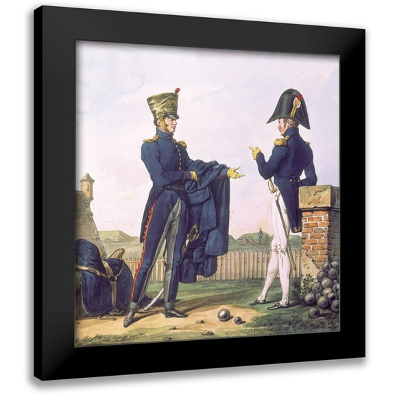 Carle Vernet 12x12 Black Modern Wood Framed Wall Art Titled - French Army, Artilleurs