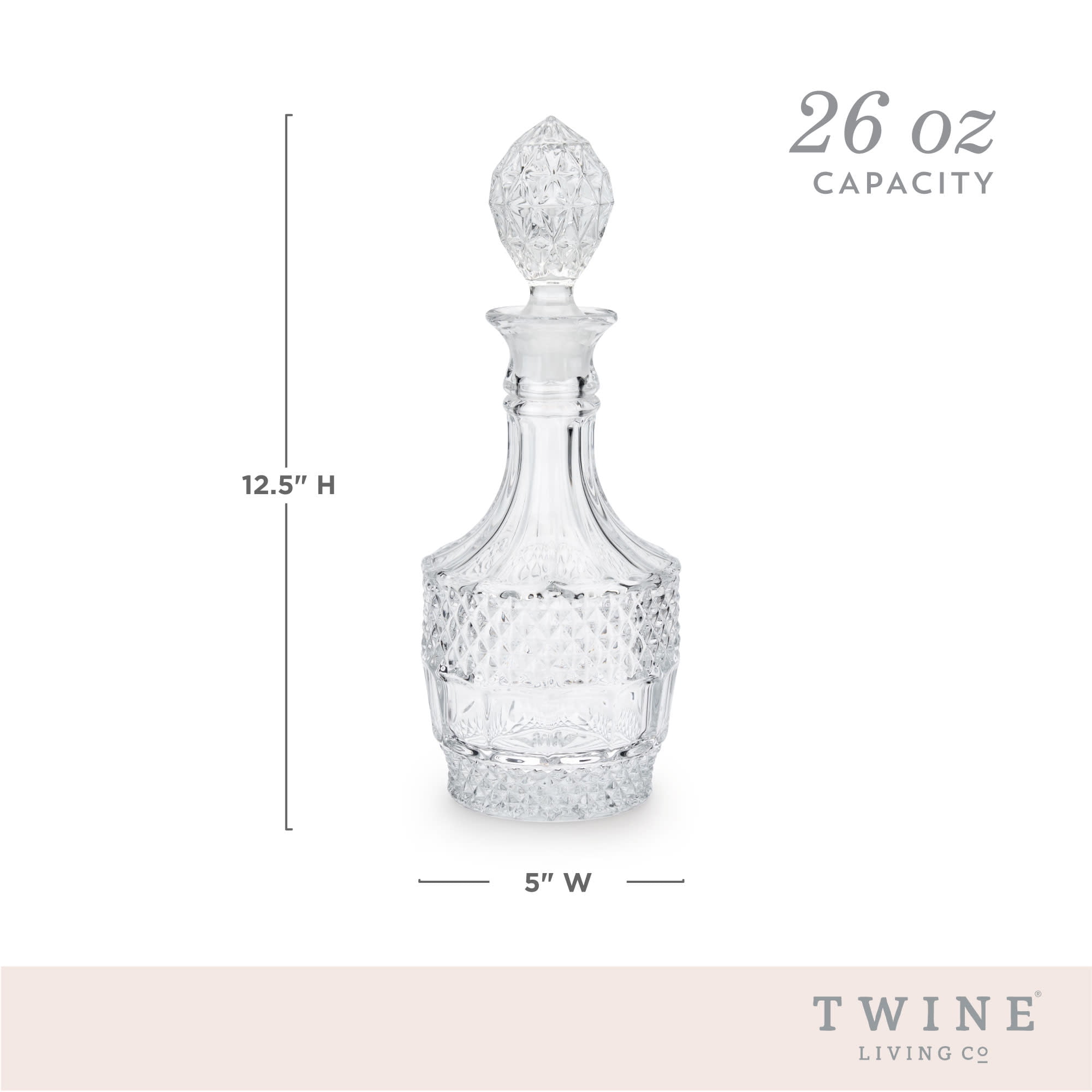 Twine Vintage Crystal Decanter - 26oz Lead-Free Liquor Decanter, Dishwasher Safe