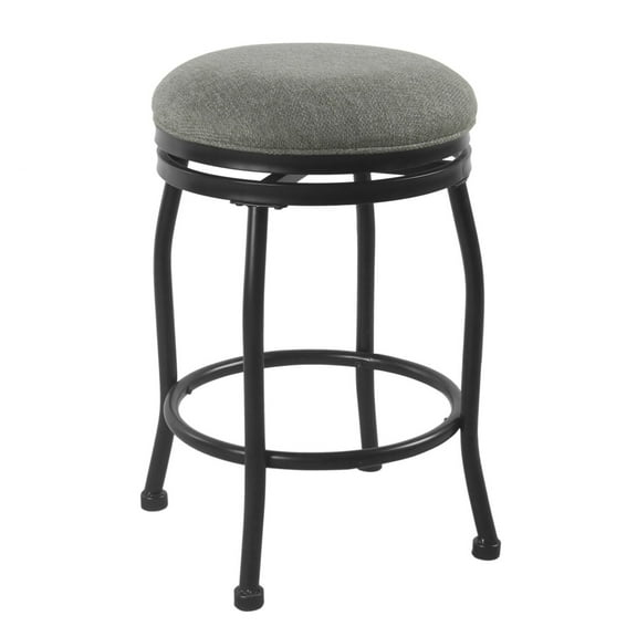 Metal Counter Stool with Swivelling Fabric Padded Seat, Gray and Black