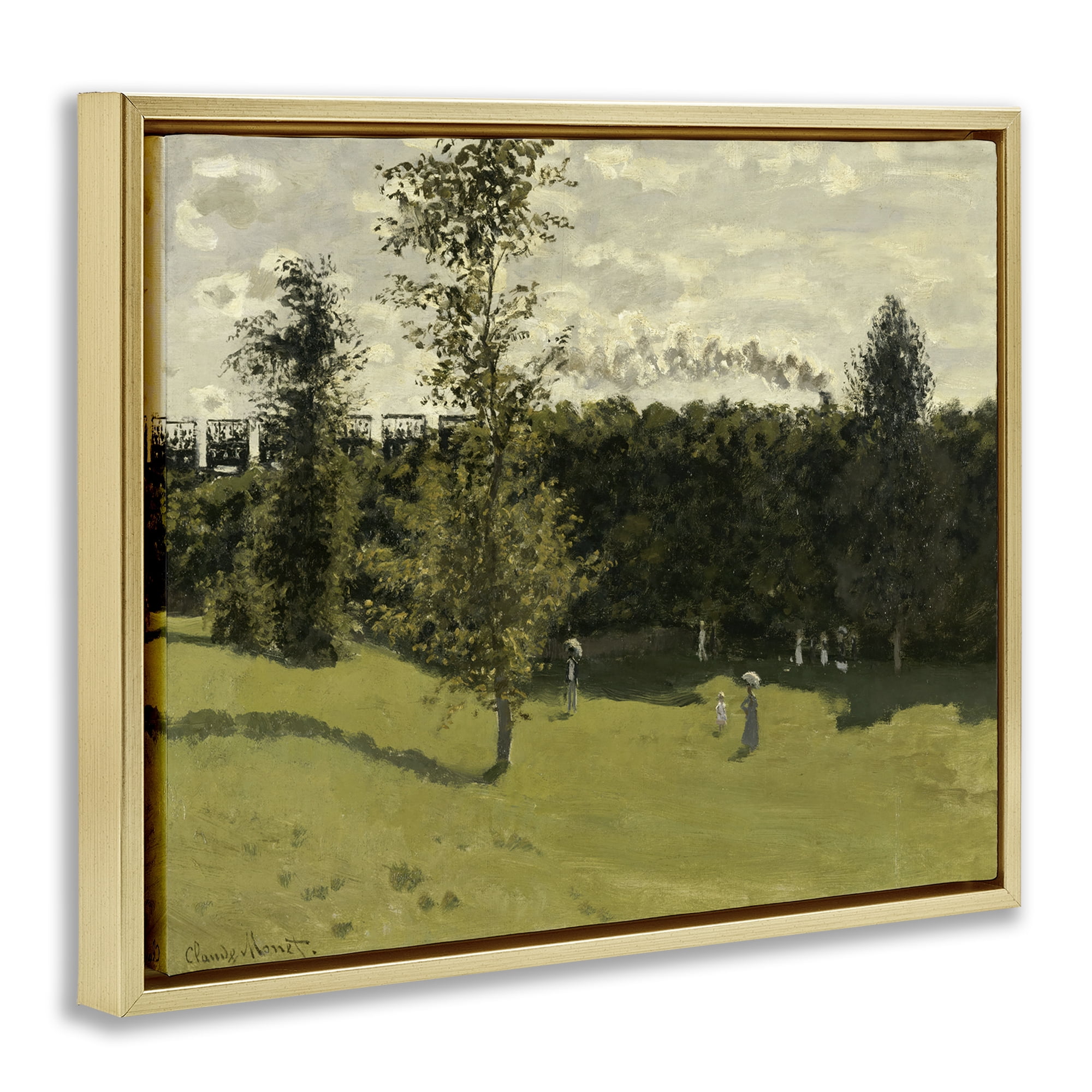 Stupell Industries Classic Train in Countryside Landscape & Nature Painting Gold Floater Framed Canvas Art Print Wall Art, 21 x 17