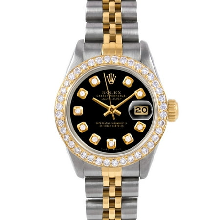 Pre-Owned Rolex 6917 Ladies 26mm Adult Female Datejust Wristwatch Black Diamond (3...