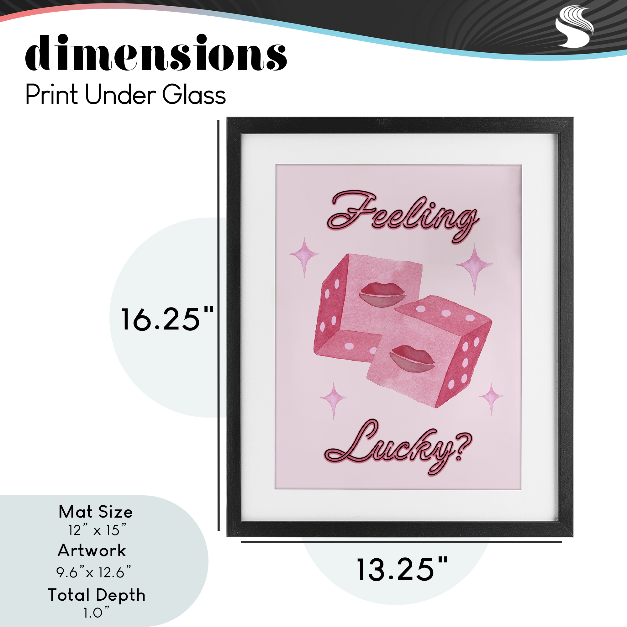 Feeling Lucky? Dice Black Framed Print Under Glass, design by Nina Jacobs