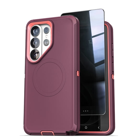 Encased for Samsung Galaxy S26 Ultra Case with Privacy Screen Protector, Ranger Series, Magnetic Heavy Duty Military Grade Protection (Purple, Pink)