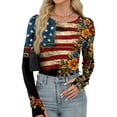 thumbnail image 5 of Women’s Long Sleeve Crewneck Top with Flag and Floral Print Casual Pullover Soft Lightweight Knit Sweater for Daily Wear Black 2XL, 5 of 5