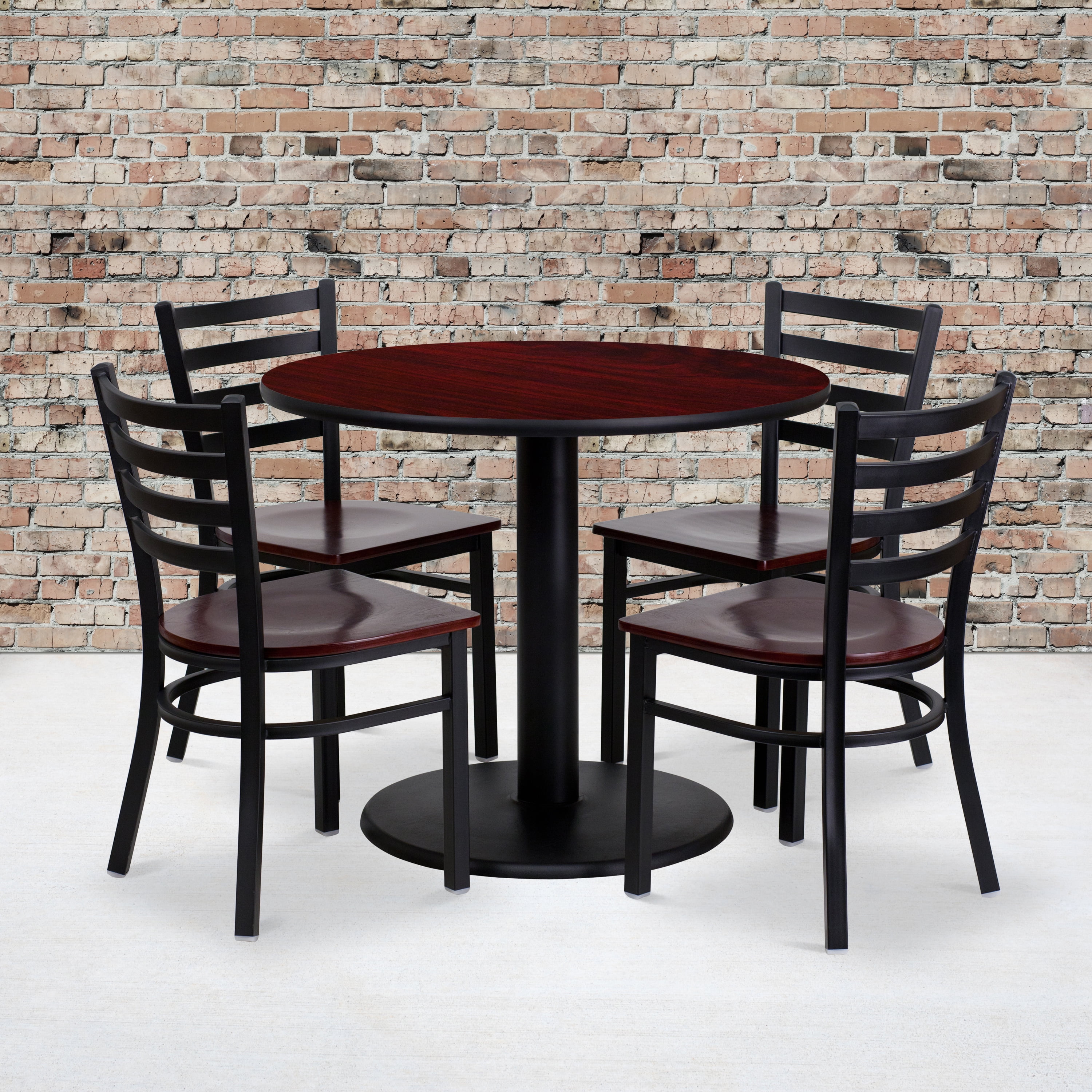 Flash Furniture 36'' Round Mahogany Laminate Table Set with 4 Ladder