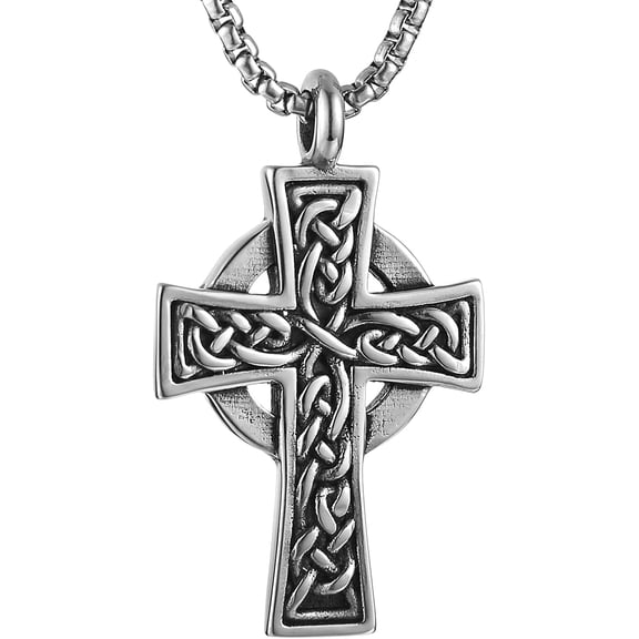 Stainless Steel Celtic Cross Necklace for Men Women Vintage Viking Irish Knot Amulet Pendant Jewelry Gift