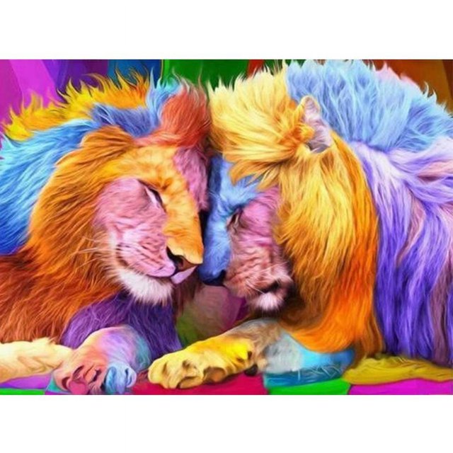 Kit de bordado de diamantes redondos coloridos con diseño de León, pintura de diamante, punto de cruz, mosaico de animales, regalo hecho a mano, 12x16 pulgadas